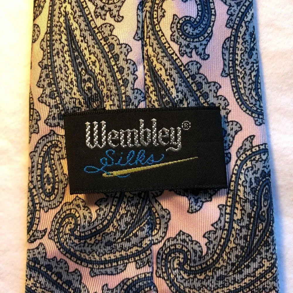 Wembley Silks Mens tie 100% Silk Pink and Blue